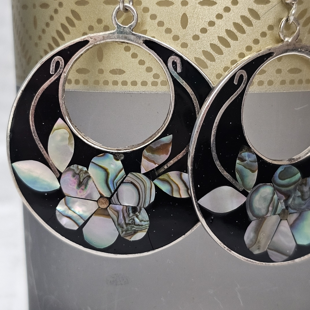 Alpaca Mexico Silver Abalone Vintage Drop Earrings - Picture 4 of 8